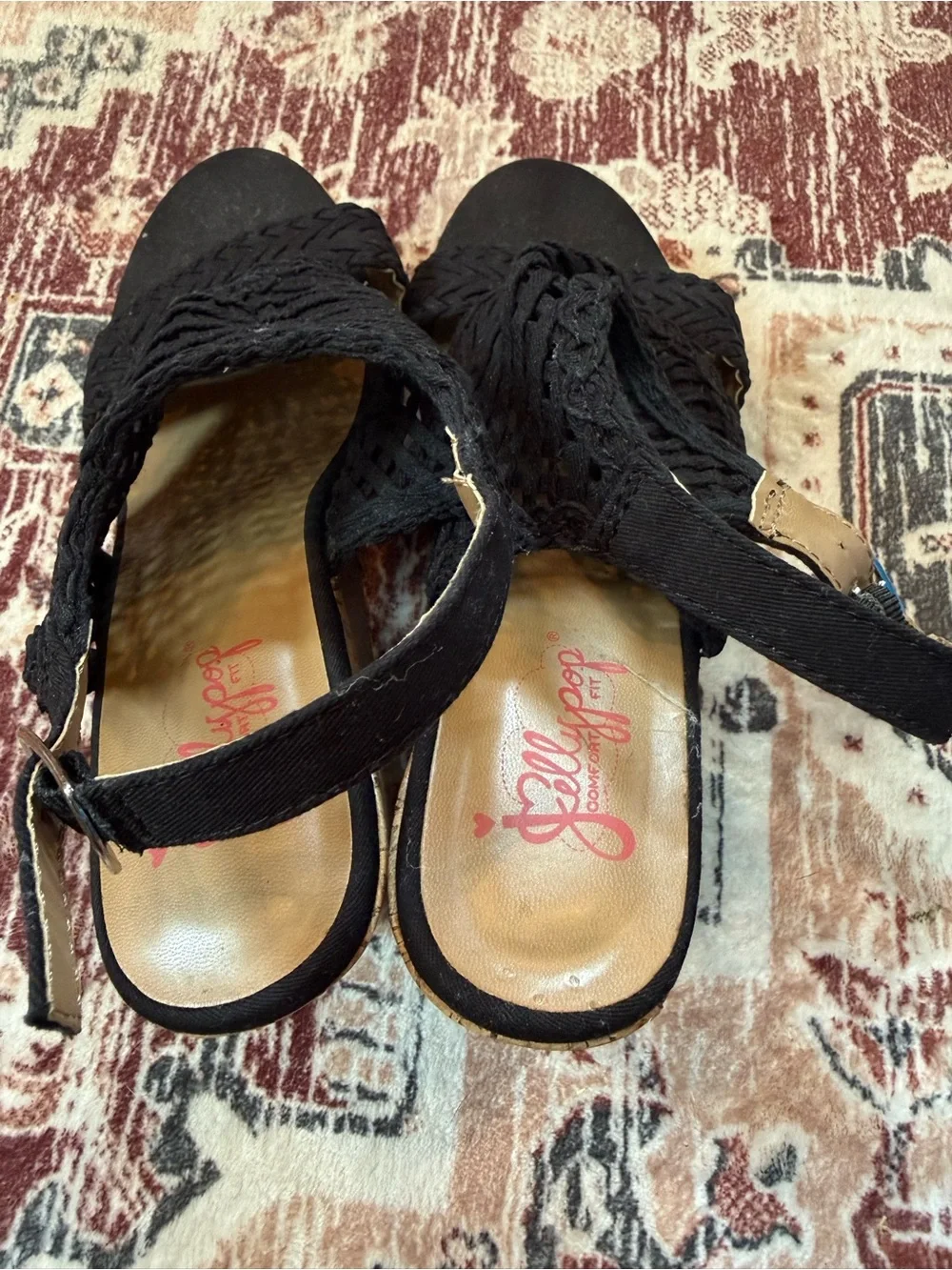 Jellypop Black Braided Wedge Slingback Sandals